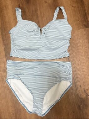 Soma Blue and White Striped Tank Bikini Set